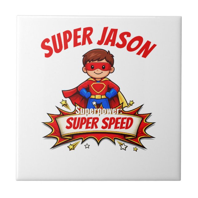 Benutzerdefinierter Superheldenname & Superkraft f Fliese (Vorderseite)