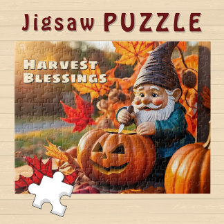 Benutzerdefinierter süßer Gnom schnitzt Kürbisse H Puzzle