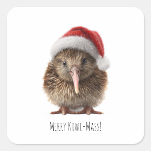 Benutzerdefinierter süßer Weihnachtskiwi-Vogel mit Quadratischer Aufkleber