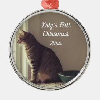 Benutzerdefinierter Tabby-Katzenfenster-Weihnachts Ornament Aus Metall