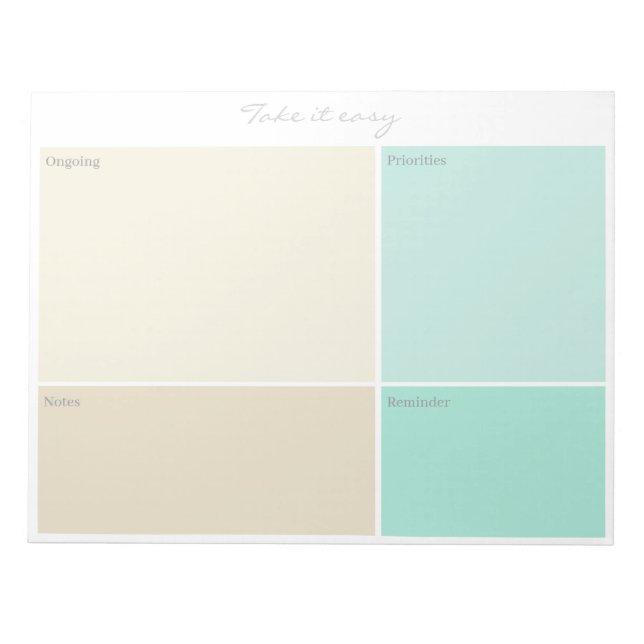 Benutzerdefinierter "Take it easy" Beige Grau Aqua Notizblock (Vorderseite)