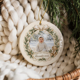 Benutzerdefinierter Teddy-Foto für das erste Weihn Keramik Ornament