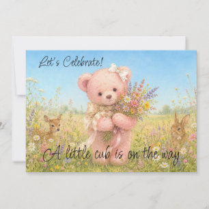 Benutzerdefinierter Teddybär Wildblumen Babyparty Einladung