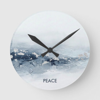 Benutzerdefinierter Text 3D Gletscher Blau Silberf Runde Wanduhr