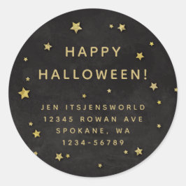 Benutzerdefinierter Text/Adresse für Schwarz + Gol Runder Aufkleber