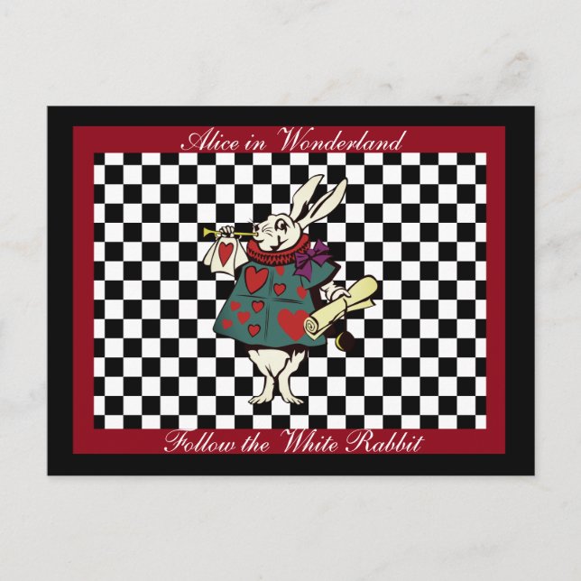 Benutzerdefinierter Text-Alice im Wunderland Weiße Postkarte (Vorderseite)