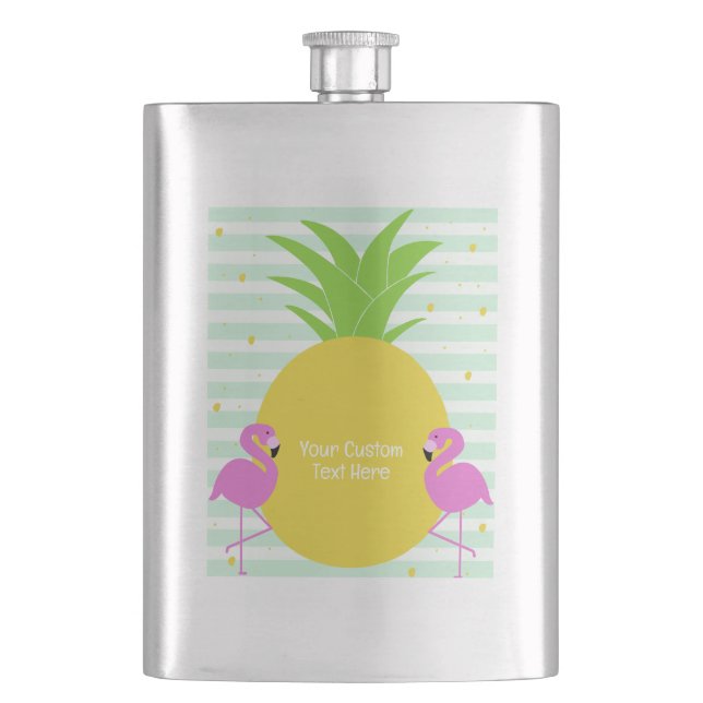 Benutzerdefinierter Text Ananas-Flamingos Flachmann (Vorderseite)