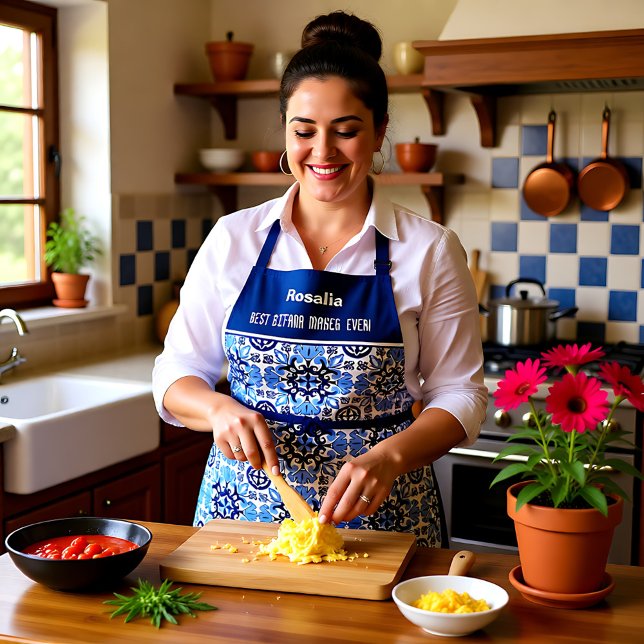 Benutzerdefinierter Text 💙 Atemberaubend-blauer A Schürze (Custom text💙 Stunning blue Azulejos Apron)