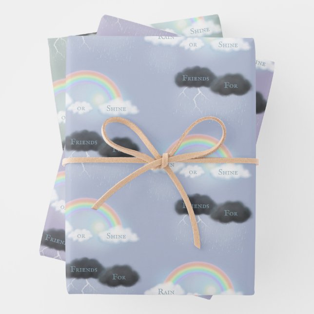 Benutzerdefinierter Text auf Wolken und Regenbogen Geschenkpapier Set (Beispiel)