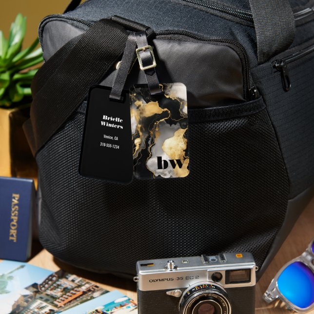 Benutzerdefinierter Text aus Schwarz und Gold Gepäckanhänger (Vorderseite & Rückseite)