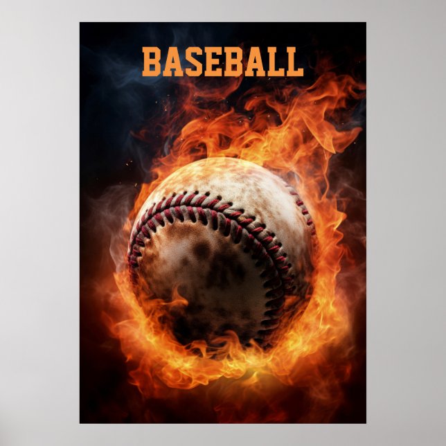 Benutzerdefinierter Text-Baseball auf Feuer Poster (Vorne)