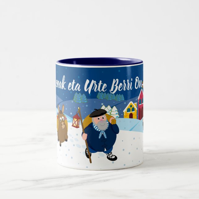 Benutzerdefinierter Text Baskische Weihnachtsschne Zweifarbige Tasse (Mittel)