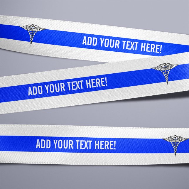 Benutzerdefinierter Text Blauer Streifen Ripsband (A Medical Caduceus Themed Ribbon)
