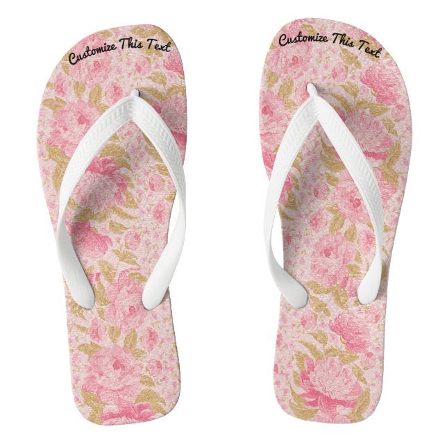 Benutzerdefinierter Text / Blush-Metallischer Glit Flip Flops (Fußbett)