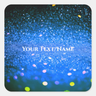 Benutzerdefinierter Text - Bokeh-Glitzer - Blau Quadratischer Aufkleber