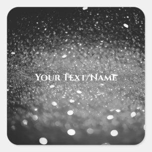 Benutzerdefinierter Text - Bokeh-Glitzer - Silver Quadratischer Aufkleber