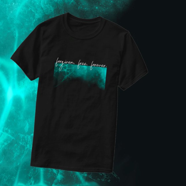 Benutzerdefinierter Text Cool Ice Moderne vergeben T-Shirt (Cool unique teal black ice Christian T-shirt. Custom text faith quote modern script forgiven. Free.
)