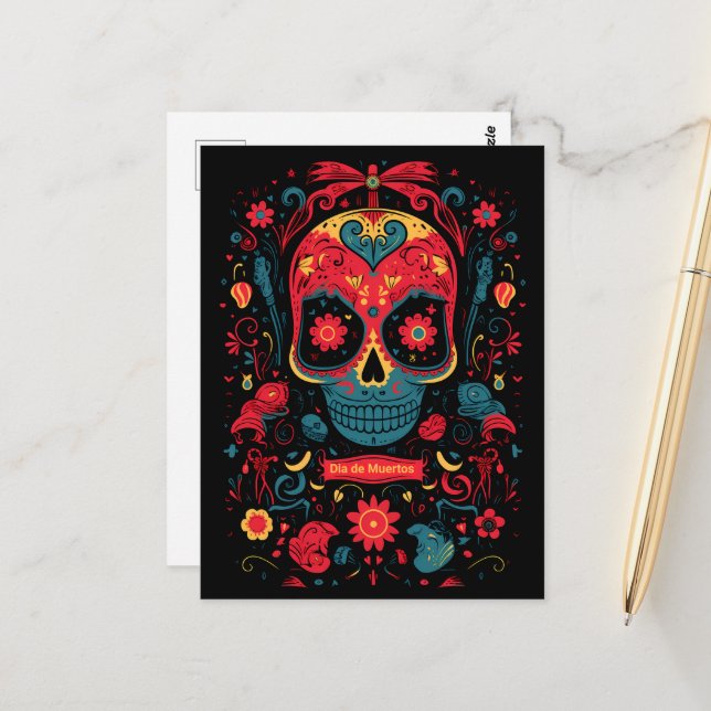 Benutzerdefinierter Text Dia de Muertos ☠️ Remembr Postkarte (Vorderseite/Rückseite Beispiel)