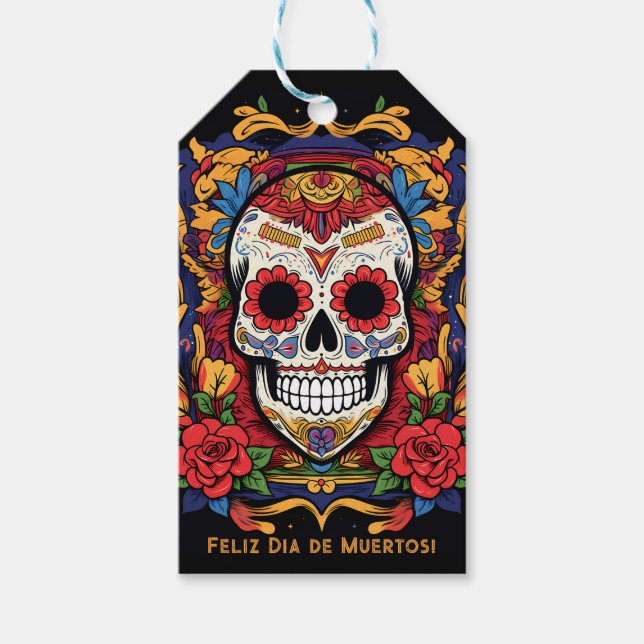 Benutzerdefinierter Text Dia de Muertos ☠️ Sugar S Geschenkanhänger (Vorderseite)