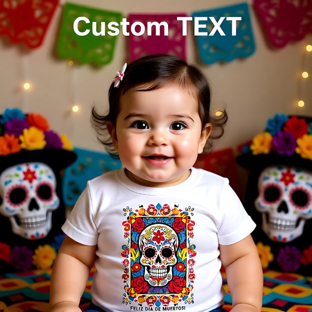 Benutzerdefinierter Text Dia de Muertos Zuckerschä Baby T-shirt (Custom text Dia de Muertos Sugar skull Baby T-Shirt)