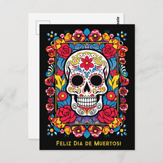 Benutzerdefinierter Text Dia de Muertos Zuckerschä Postkarte (Vorne/Hinten)