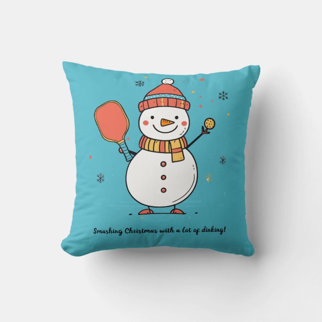Benutzerdefinierter Text Dinking Snowman Kissen (Vorderseite)