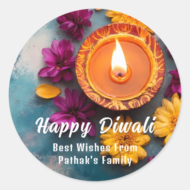 Benutzerdefinierter Text, Diwali Freude  Runder Aufkleber (Vorderseite)