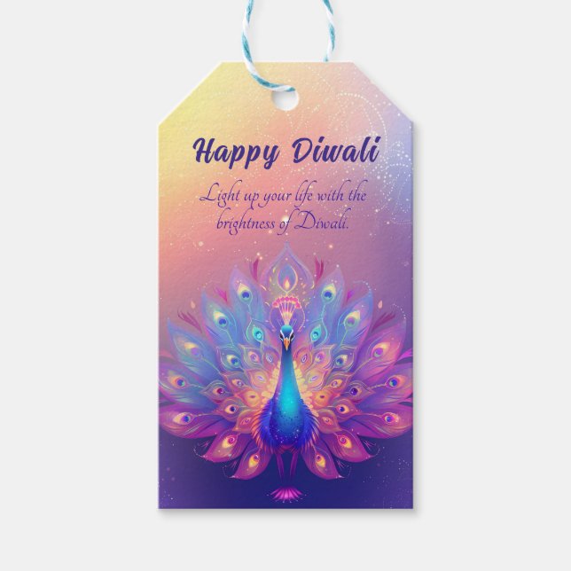 Benutzerdefinierter Text, Diwali Peacock Splendor Geschenkanhänger (Vorderseite)