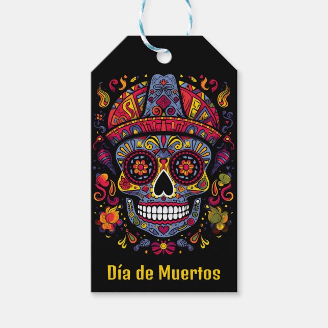 Benutzerdefinierter Text 💀 Doodstyle Día de Muert Geschenkanhänger (Vorderseite)
