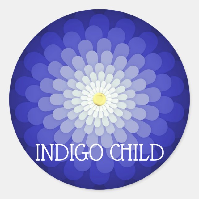 Benutzerdefinierter Text Dunkelblau Mandala Blume  Runder Aufkleber (Vorderseite)