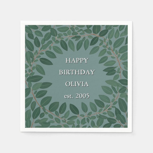 Benutzerdefinierter Text Eukalyptus Frame Napkin - Serviette (Vorderseite)