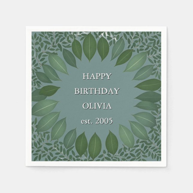 Benutzerdefinierter Text Eukalyptus Frame Napkin - Serviette (Vorderseite)