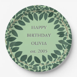 Benutzerdefinierter Text Eukalyptus Rahmen - grün Pappteller