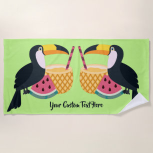 Benutzerdefinierter Text & Farbe Toucan Illustrati Strandtuch