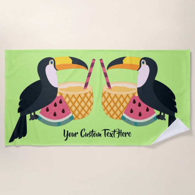 Benutzerdefinierter Text & Farbe Toucan Illustrati Strandtuch (Vorderseite)