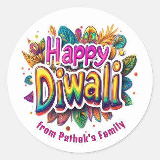 Benutzerdefinierter Text, Frohes Diwali-Blatt-Burs Runder Aufkleber