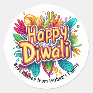 Benutzerdefinierter Text, Frohes Diwali-Farbenexpl Runder Aufkleber