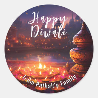 Benutzerdefinierter Text, Frohes Diwali Tempellich Runder Aufkleber