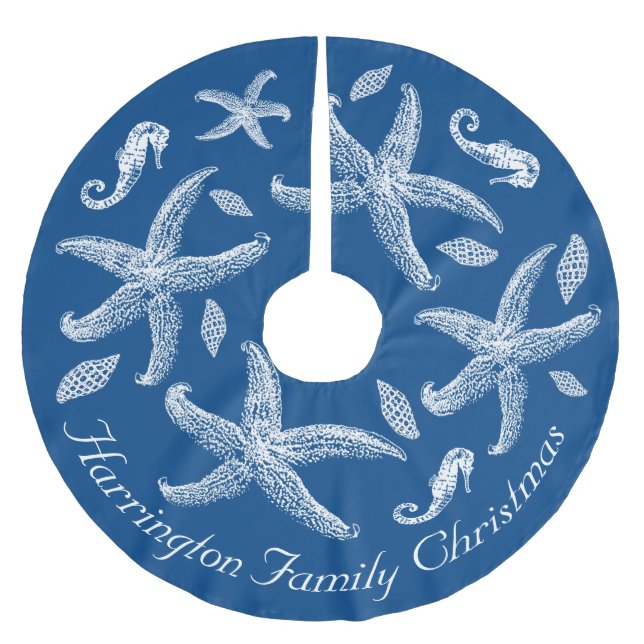 Benutzerdefinierter Text für das blaue Meer Polyester Weihnachtsbaumdecke (Vorderseite)