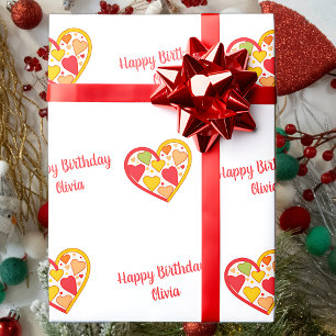 Benutzerdefinierter Text für fröhliche Herzen Geschenkpapier