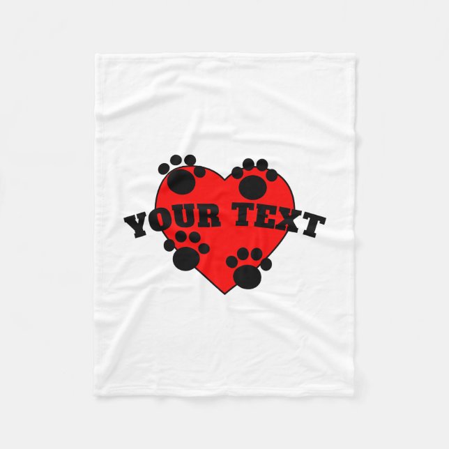 Benutzerdefinierter Text für Hundepaws und rote He Fleecedecke (Vorderseite)