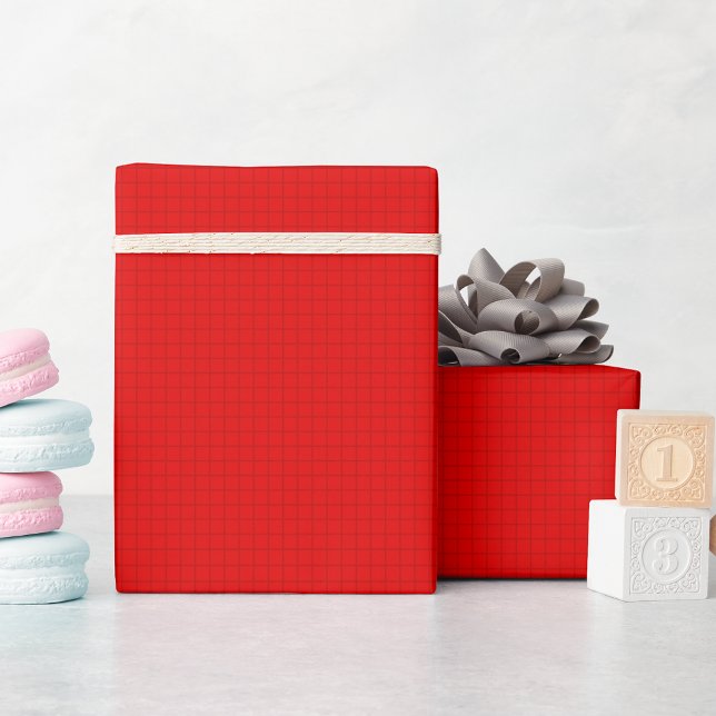 Benutzerdefinierter Text für moderne Weihnachts-Ro Geschenkpapier (Modern Christmas Red Checkered Lines Custom Text Wrapping Paper)