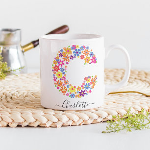 Benutzerdefinierter Text für Monogramm-Blume - Blu Kaffeetasse