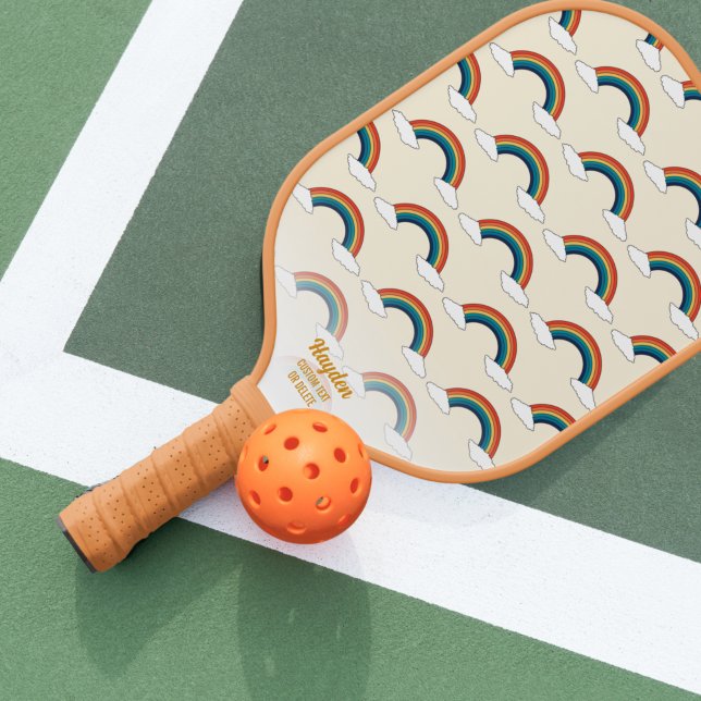 Benutzerdefinierter Text für Retro-Regenbogen-Clou Pickleball Schläger (Von Creator hochgeladen)
