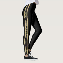 Benutzerdefinierter Text für Schwarz und Gold-Glit Leggings
