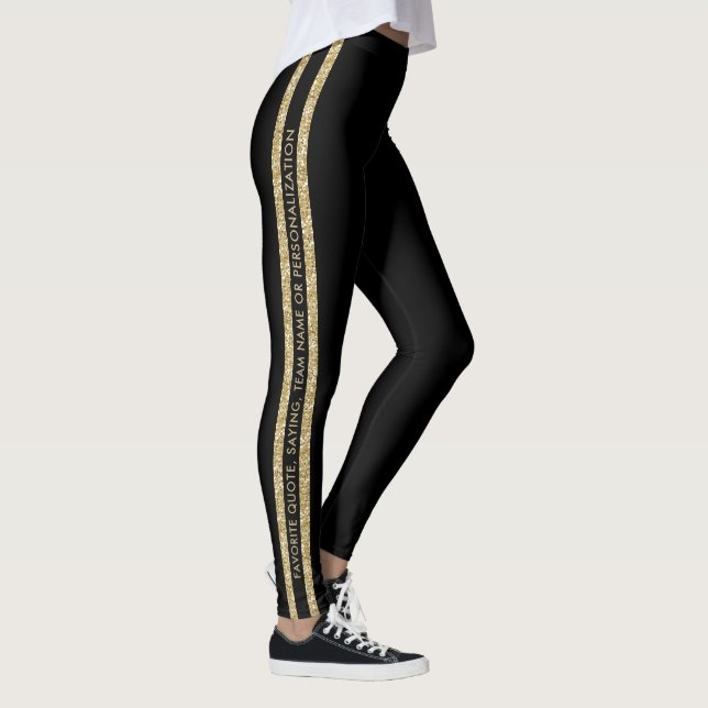 Benutzerdefinierter Text für Schwarz und Gold-Glit Leggings (Rechts)