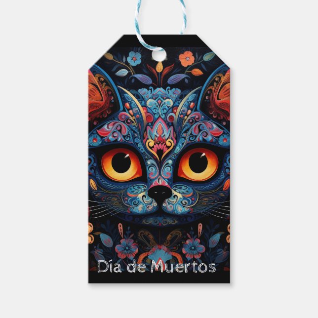 Benutzerdefinierter Text 💀 😺 Gato De Los Muertos Geschenkanhänger (Vorderseite)