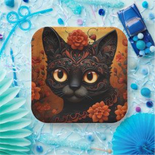 Benutzerdefinierter Text 💀 😺 Gato De Los Muertos Pappteller