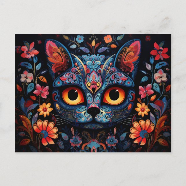 Benutzerdefinierter Text 💀 😺 Gato De Los Muertos Postkarte (Vorderseite)