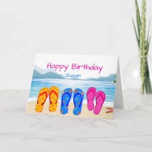 Benutzerdefinierter Text Geburtstag Flip Flops & B Karte